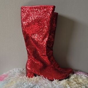 Red Glitter Knee-High Boots
